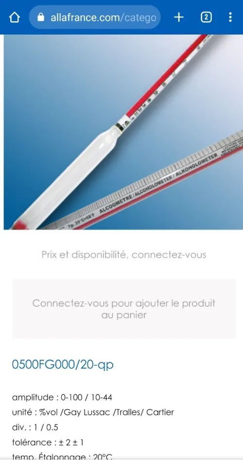 Alcoometre 0-100% ALLA France