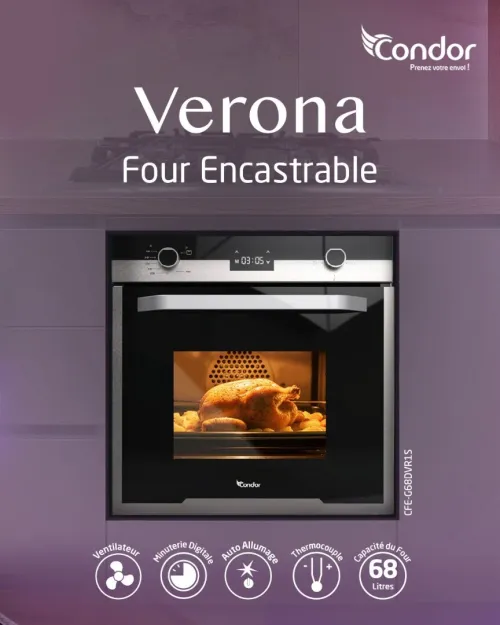 FOUR ENCASTRABLE CONDOR VERONA DIGITAL GAZ/GAZ 68L VENTILÉ / CASH ET FACILITÉ