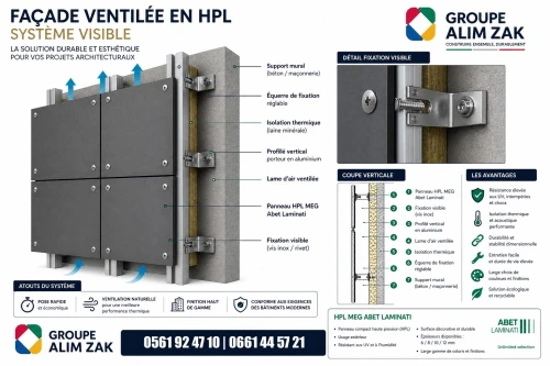 Panneaux HPL MEG ABET LAMINATI AVEC  SYSTÈME VISIBLE POUR FAÇADES VENTILEES