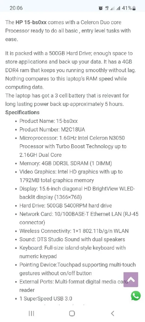 Micro portable Hp i3 6eme generation
