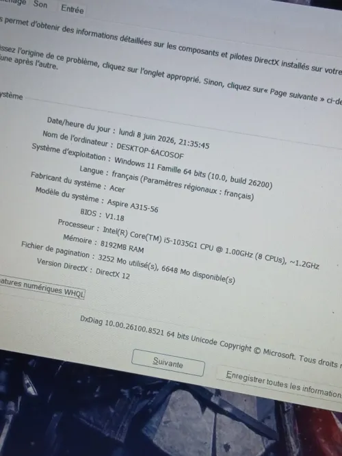 Acer Aspire A315-56  I5 1035G1 RAM 8GB SSD 256GB 15.6 FHD