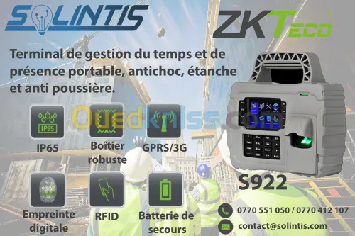 Pointeuse portable, antichoc, étanche, anti poussière ZKTeco pour chantiers