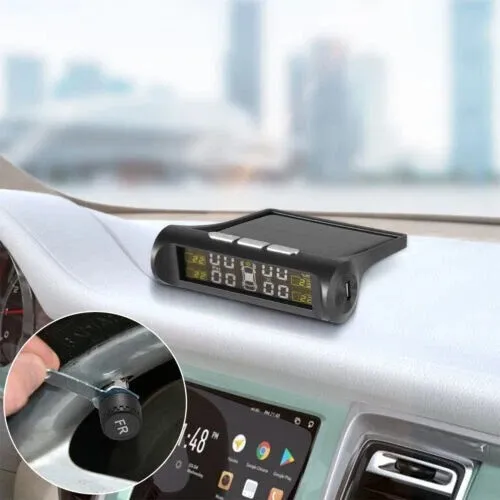 Système de surveillance de la pression des pneus de voiture TPMS solaire sans fil avec écran LCD et 4 capteurs internes