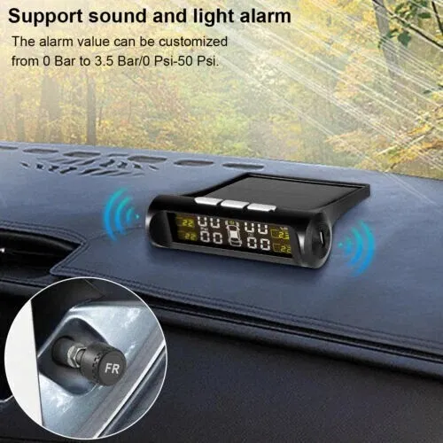 Système de surveillance de la pression des pneus de voiture TPMS solaire sans fil avec écran LCD et 4 capteurs internes
