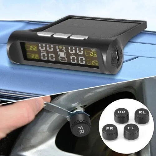 Système de surveillance de la pression des pneus de voiture TPMS solaire sans fil avec écran LCD et 4 capteurs internes