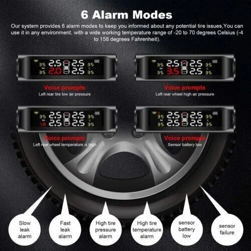 Système de surveillance de la pression des pneus de voiture TPMS solaire sans fil avec écran LCD et 4 capteurs internes