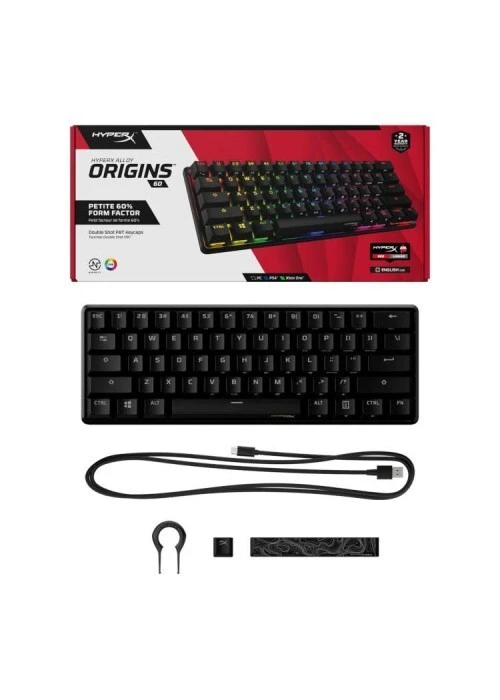 CLAVIER GAMING HYPERX ALLOY ORIGINS 60 AQUA TACTILE  RGB BLACK ENGLISH US