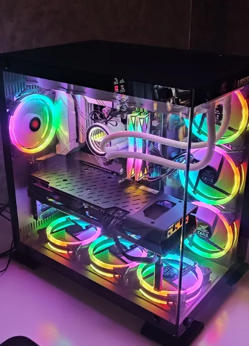 PACK PC GAMER BOITE AURES POWER SUPLY ROG STRIX GOLD 850 WAT WATER COLING RAIDMAX 3 VONTILO RGB WHITE