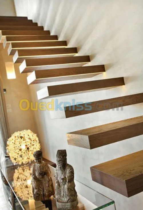 RAMPE D'ESCALIER BOIS,INOX,VERRE