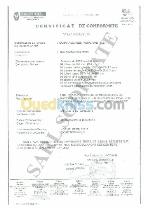 Echafaudage de façade homologué