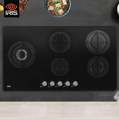 TABLE DE CUISSON IRIS 5 FEUX VERRE TROMPE NOIR IBP 905G1G
