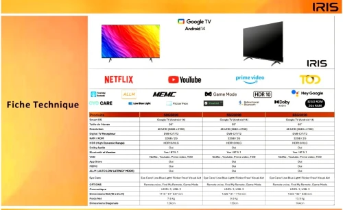 TV IRIS 65" G5020 4K UHD GOOGLE TV ANDROID 14 SMART 65 pouces