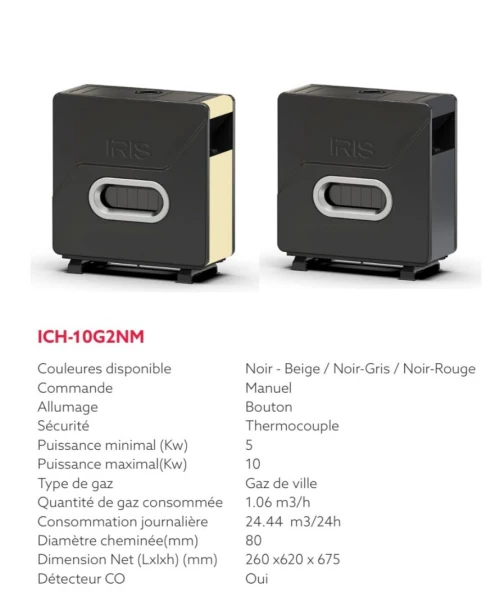 CHAUFFAGE A GAZ IRIS  10 KW + DETECTEUR DE MONOXYDE DE CARBONE