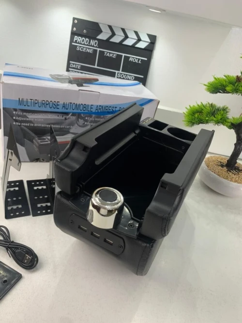 Organisateur de Console Centrale Voiture avec Accoudoir et Porte Gobelet USB