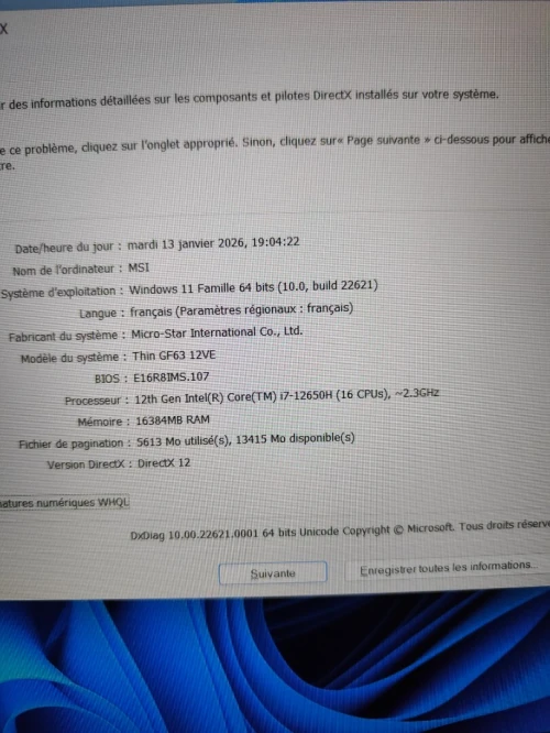 msi Thin gamer i7 12th rtx 4050