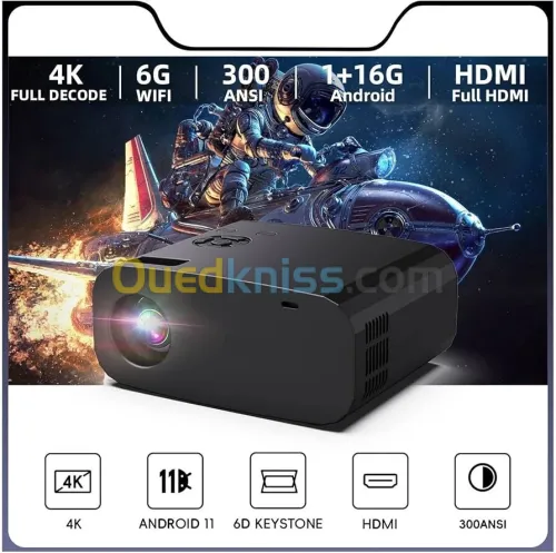 Vidéo projecteur Mini Datashow P7 PRO 1080p 300 ansi lumens Android 11 WIFI 6 ضمان 06 أشهر