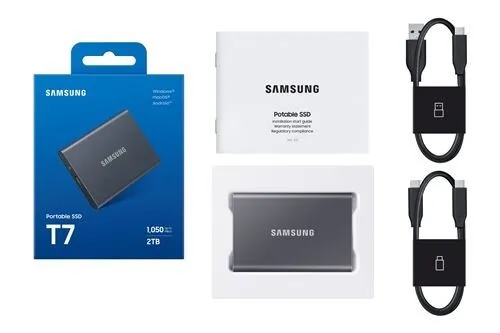 DISQUE SSD EXTERNE SAMSUNG PORTABLE T7  2 TO USB 3.2 GRIS TITANE