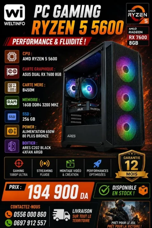 PC GAMING RYZEN 5 5600 + RX 7600 8GB