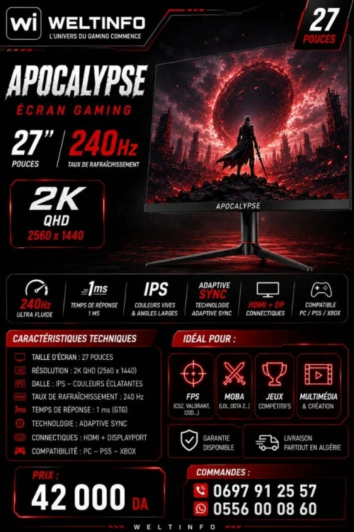 APOCALYPSE  ÉCRAN GAMING 27" 2K 240Hz