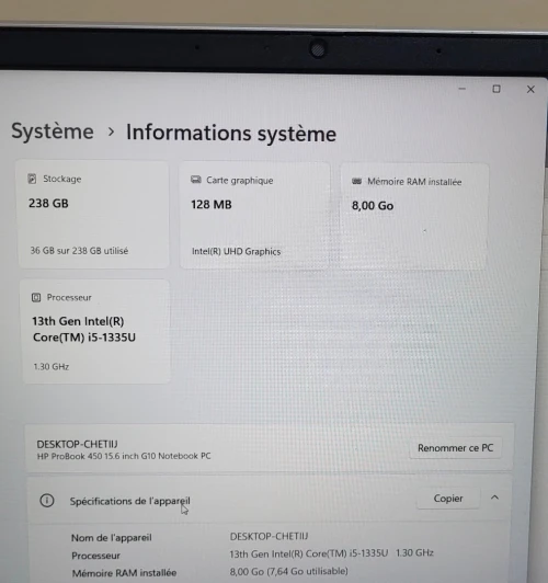HP PROBOOK 450 G10 15.6'' FHD| INTEL CORE i5 1335U | 8GB RAM | 256GB NVMe SSD | INTEL UHD GRAPHICS