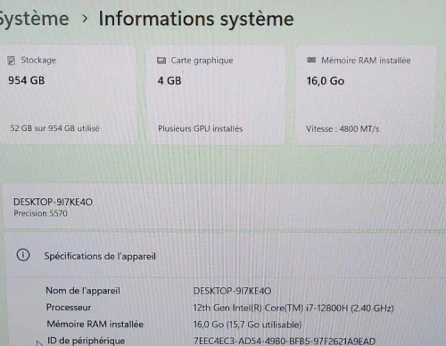 DELL PRECISION 5570 | vPRO CORE i7-128500H | RTX A1000 4GB | 1To NVMe | 32GB RAM | MOBILE WORKSTATION
