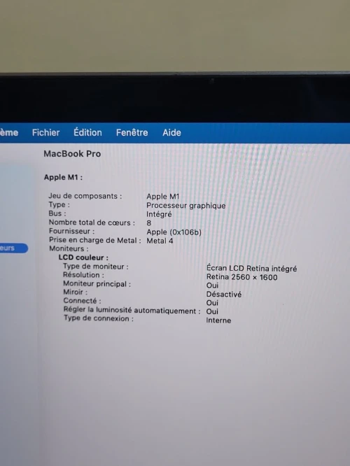 MacBook Pro M1 Gris Sideral | CPU M1 8C | 8GB RAM | 512GB SSD | COMPTAGE CYCLES 145