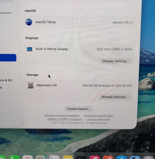 MacBook Air M4 2024 Argent | PUCE M4 8 CORE | GPU 10 CORE | 16GB RAM | 512GB SSD | CYCLES 95 | CAPACITÉ BATTERIE 100%