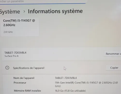 MICROSOFT SURFACE Pro 8 TACTILE - INTEL 11EME GEN i5-1145G7 - 16GB RAM - 256GB SSD - QHD 2880 x 1920