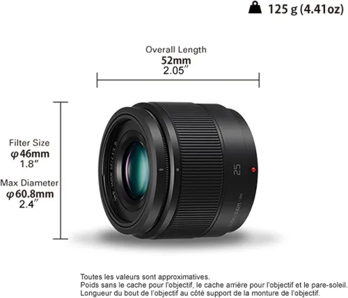 Panasonic Lumix G 25 mm f/1.7 ASPH H-H025 - Focale Fixe - Monture Micro 4/3