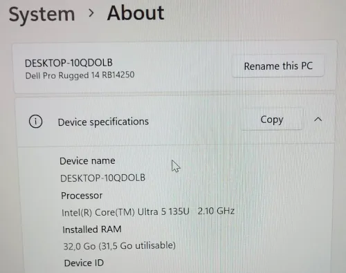DELL Pro Rugged 14 RB14250 TACTILE | INTEL CORE ULTRA 5 135U | 32GB RAM | 256GB SSD | INTEL GRAPHICS