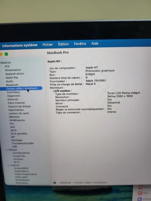 MacBook Pro M1 Gris Sideral | CPU M1 8C | 8GB RAM | 512GB SSD | COMPTAGE CYCLES 127 | MDM BYPASSED