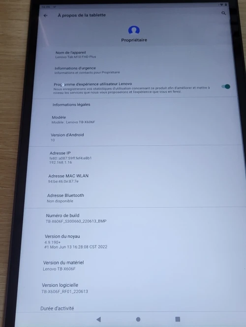 LENOVO TAB M10 FHD Plus  –  4Go / 64Go