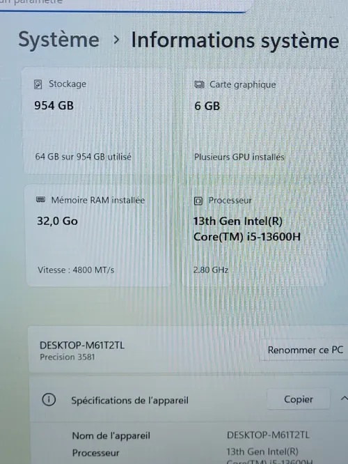 DELL PRECISION 3581 | CORE i5-13600H | NVIDIA RTX A1000 6GB | 1To NVMe SSD | 32GB RAM | WORKSTATION