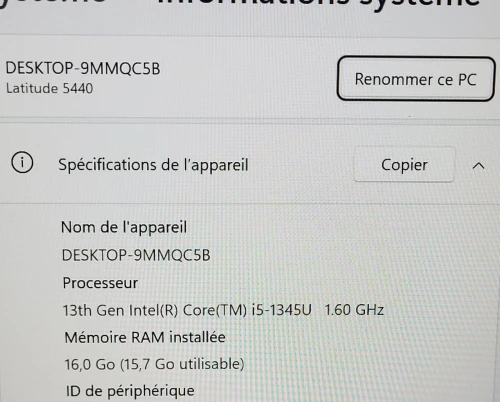 DELL LATITUDE 5440 | 2024 | INTEL 13EME GEN CORE i5 1345U | 256GB NVME SSD | 16GB RAM