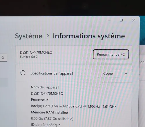 Microsoft Surface GO 2 TACTILE | CORE M3-8100Y 1.61GHz | 8GB RAM | 128GB SSD | | Poids : 544g