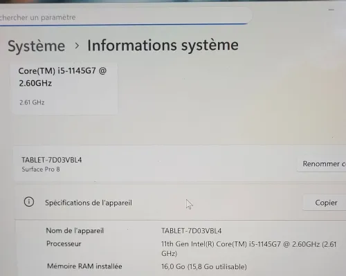 MICROSOFT SURFACE Pro 8 TACTILE - INTEL 11EME GEN i5-1145G7 - 16GB RAM - 256GB SSD - QHD 2880 x 1920