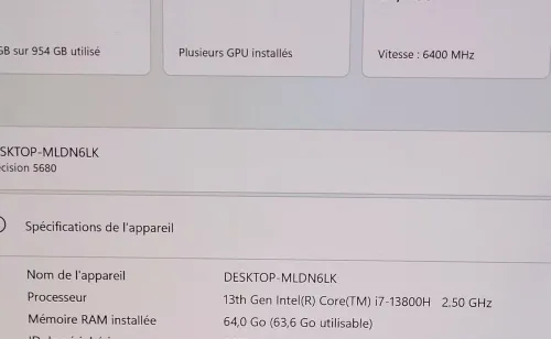 DELL PRECISION 5680 | OLED Tactile 4K | CORE i7-13800H | RTX 2000 ADA 8GB | 64GB RAM | 1To SSD