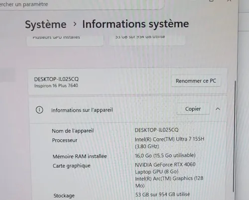 IA GAMING Dell Inspiron 2.5K 120Hz | CORE Ultra 7-155H | NVIDIA GeForce RTX 4060 8GB | 16GB RAM | 1To NVMe SSD | WORKSTATION