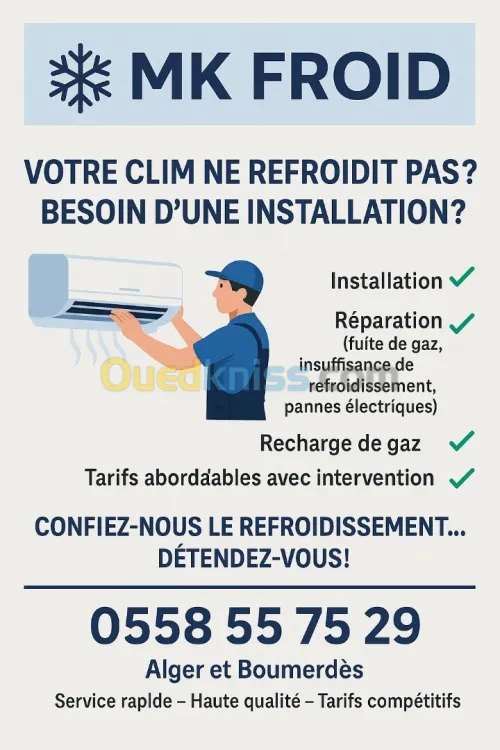 Installation et réparation et nettoyage clim 