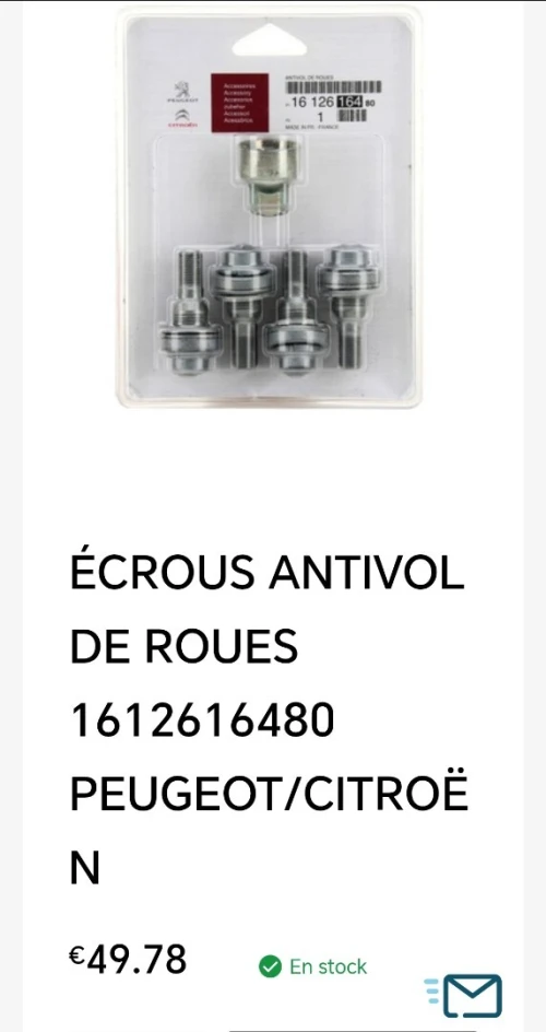 Écrou de verou anti vol original FIAT DOBLO ET psa