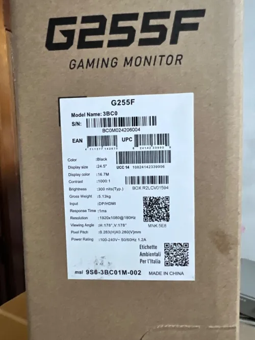 Ecran msi G255F 180hz