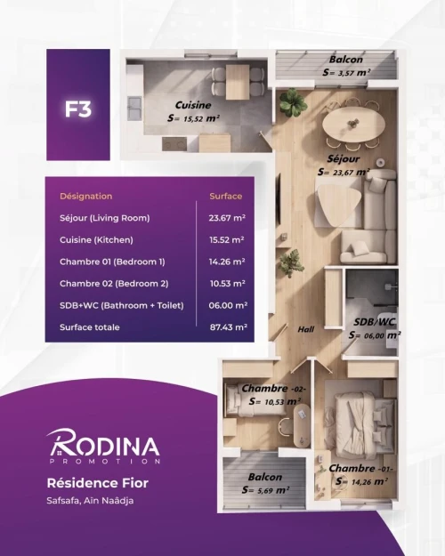 Vente Appartement F3 Alger Ain naadja