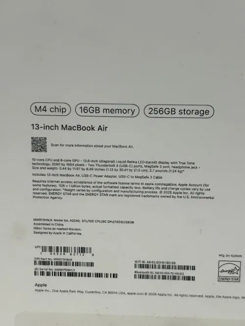 Macbook Air M4 16GB/256GB