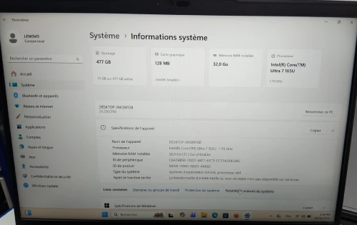 Lenovo Thinkpad t14s gen 5 ultra 7 165U 32gb ddr5 500gb SSD écran 14"