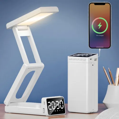 Lampe De Bureau Rechargeable Sans Fil Avec Réveil Led Et Power Bank 10 000 Ma