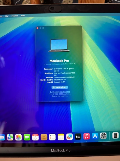 MACBOOK PRO 2020 i5 16Gb 512SSD 13 pouces TOUCHBAR Cycle 650
