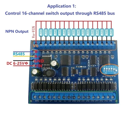 PLC IO 03 06 16 Modbus RTU 12/24V, 16I/16O sorties RS485