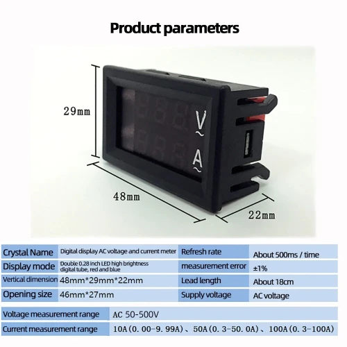 Voltmètre numérique AC 50-500V, 100a, + ampèremètre arduino