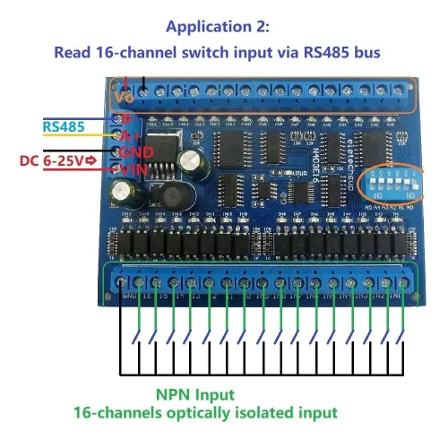 PLC IO 03 06 16 Modbus RTU 12/24V, 16I/16O sorties RS485
