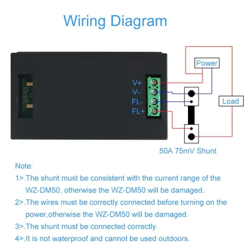 WZ-DM50 Voltmètre, ampèremètre, 100V, 20 A 50 A 100 A, compteur d'énergie électrique arduino 